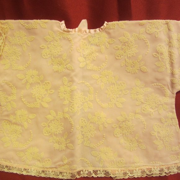 VTG BEAUTIFUL HANDMADE BABY JACKET, PINK W/WHITE LACE OVERLAY 0-3 MOS - Picture 3 of 6